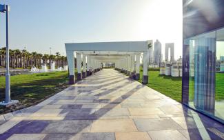 Paving leading through the colonnade